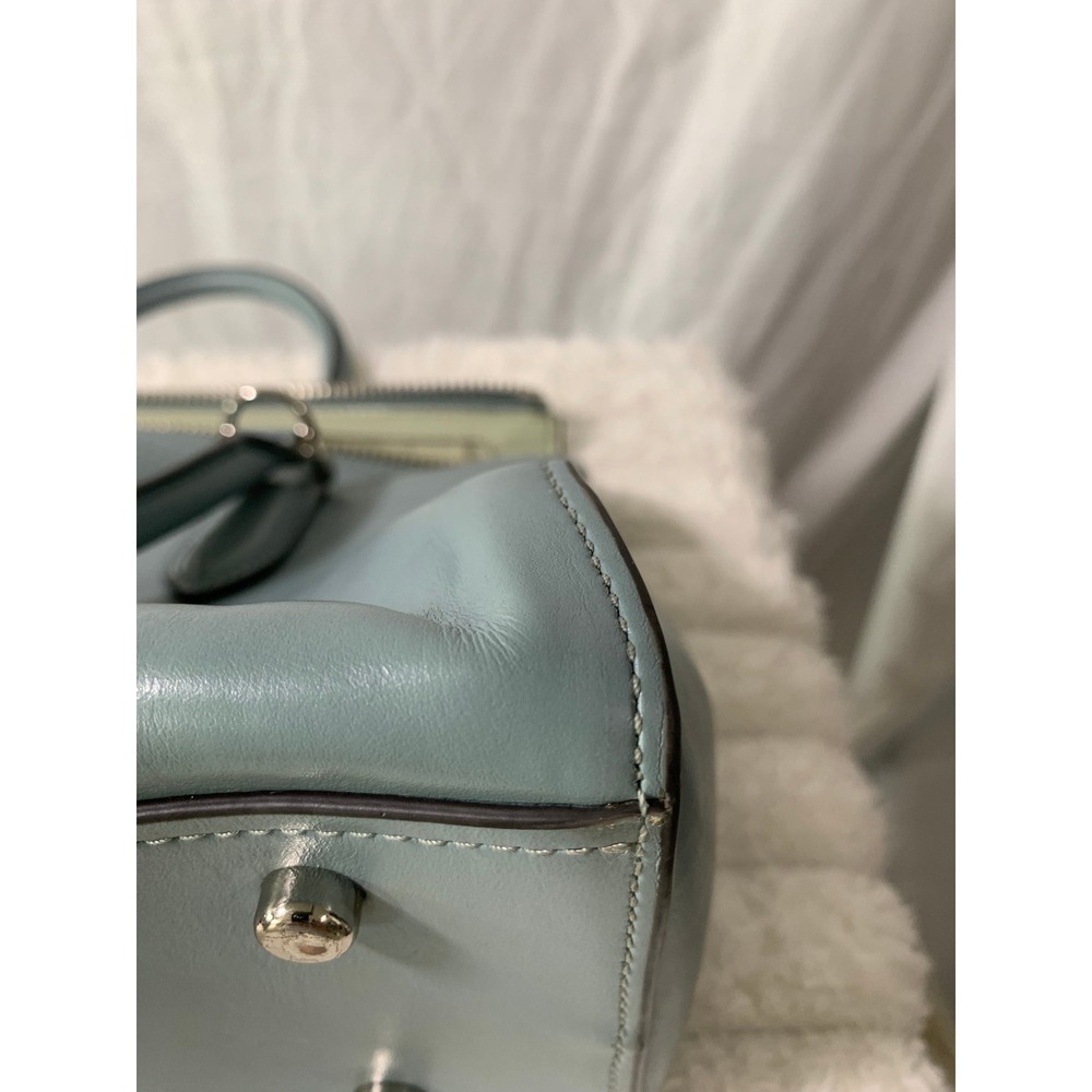 Coach Light Blue Leather Satchel Bag Silver Hardware Top Handle Zip Closure#869 - Picture 10 of 13